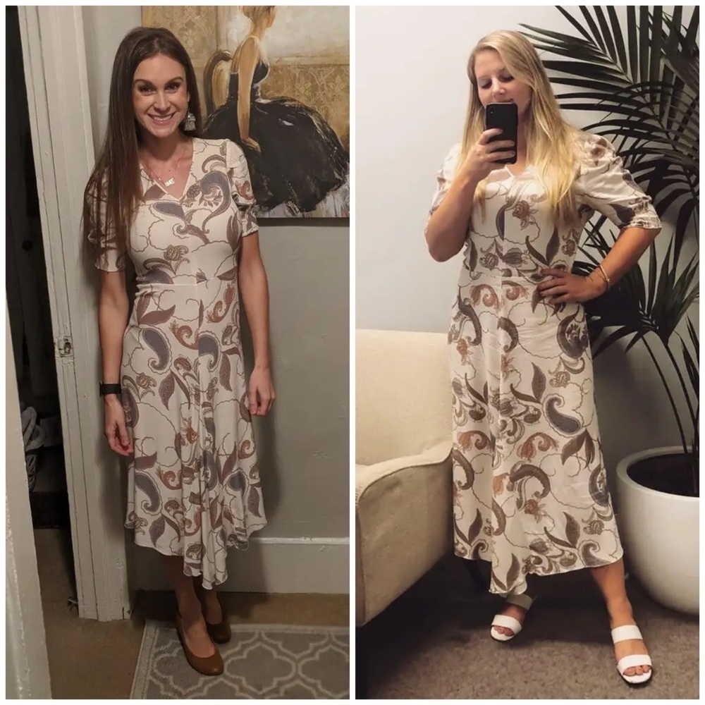 SEE BY CHLOÉ Paisley Fit-&-Flare Asymmetrical MIDI Dress MSRP $375 EU 42